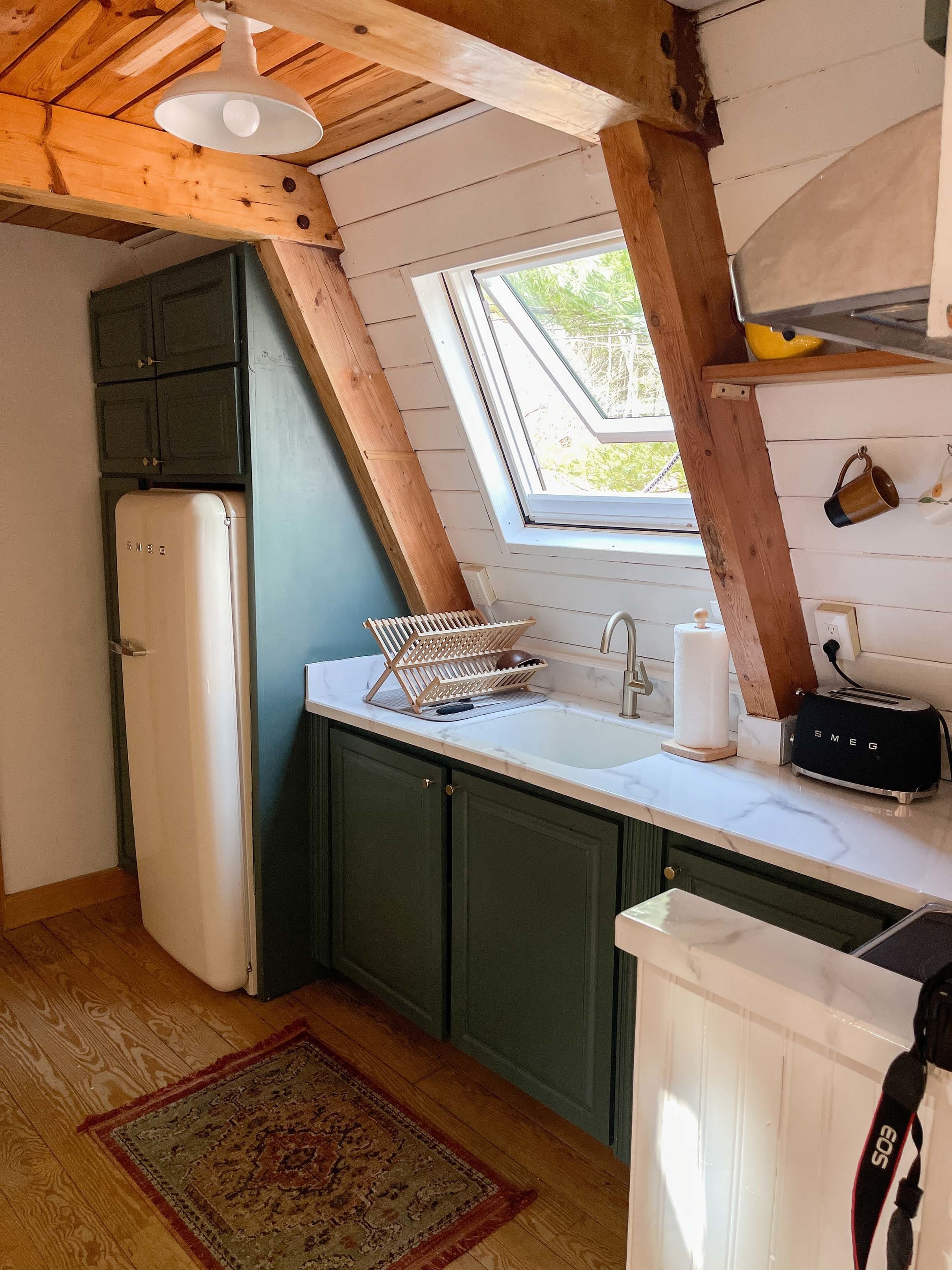 A frame house kitchen skylight