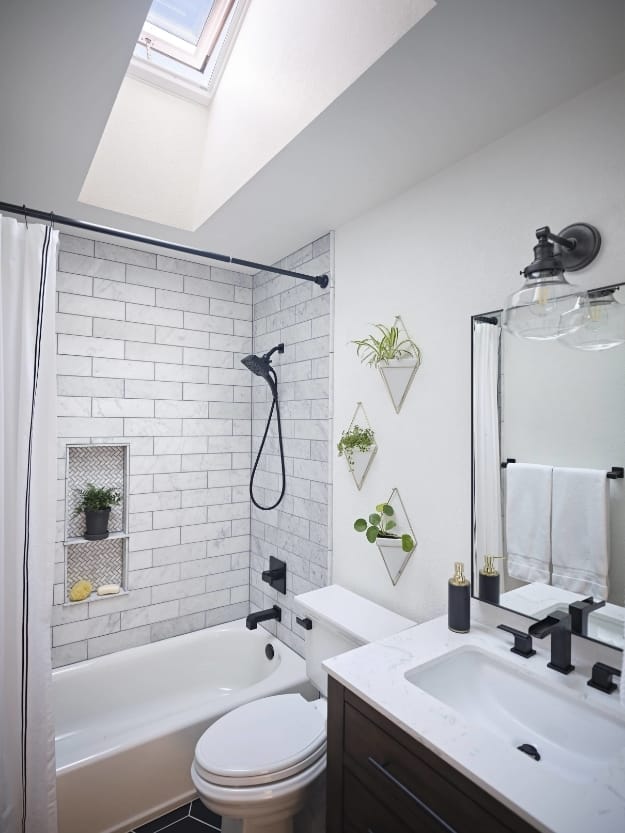Bathroom skylight tub shower white black