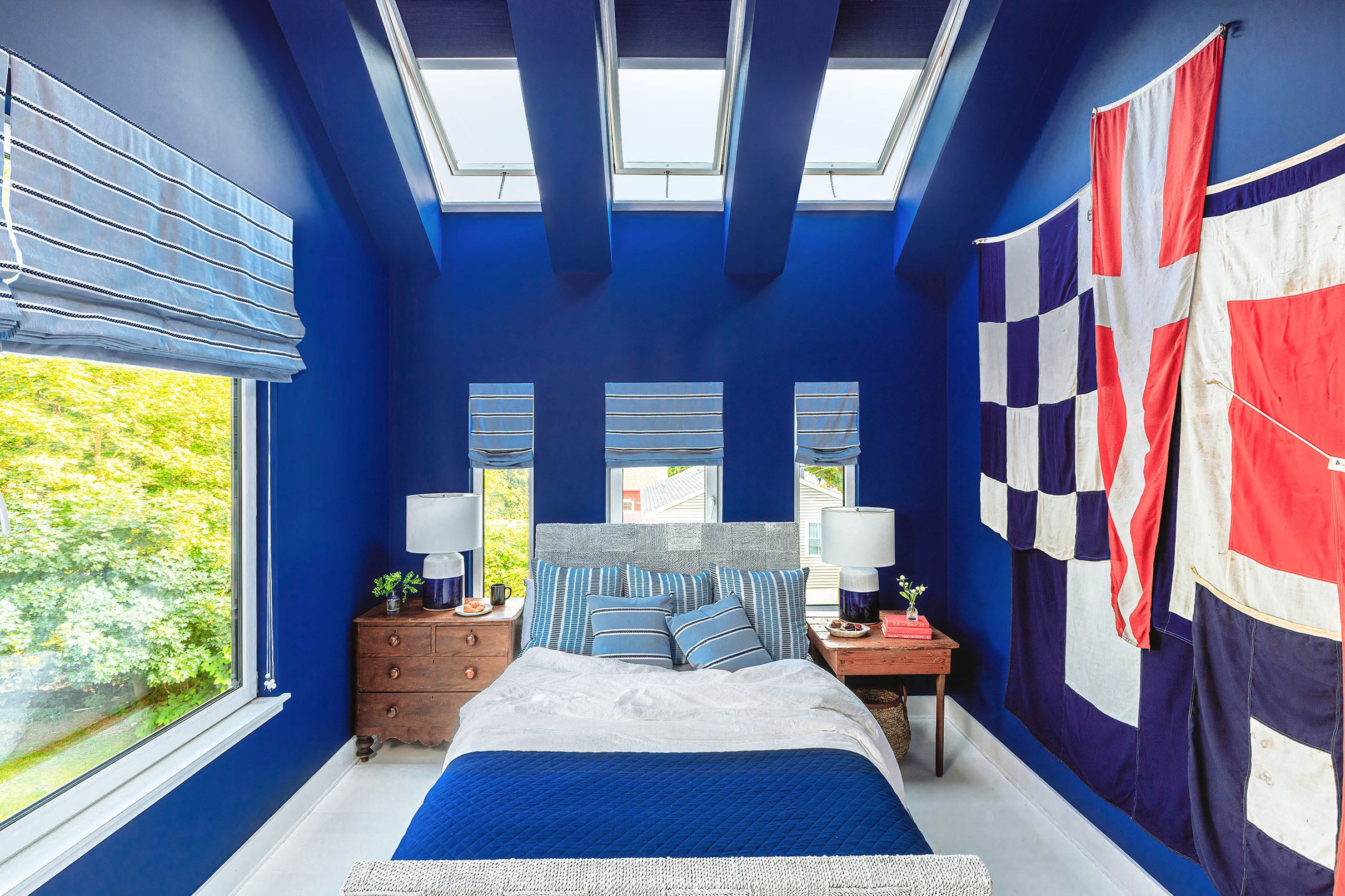 Blue main bedroom three skylights with blinds small