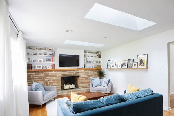 Blue Sofa Living Room Two Skylights Tmb