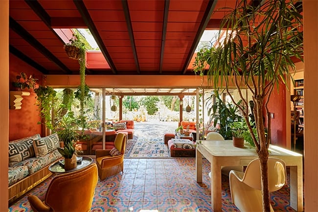 Lanai with terracotta walls and ceilings skylights and plants
