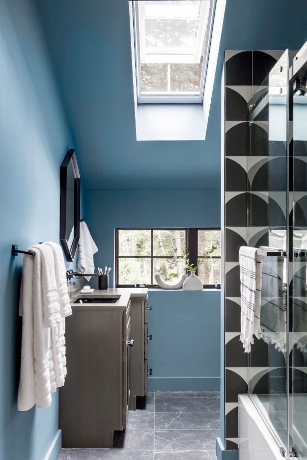 Bathroom blue skylight gray floor