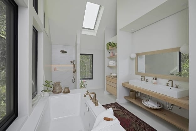 Bathroom shower tub white black double vanity