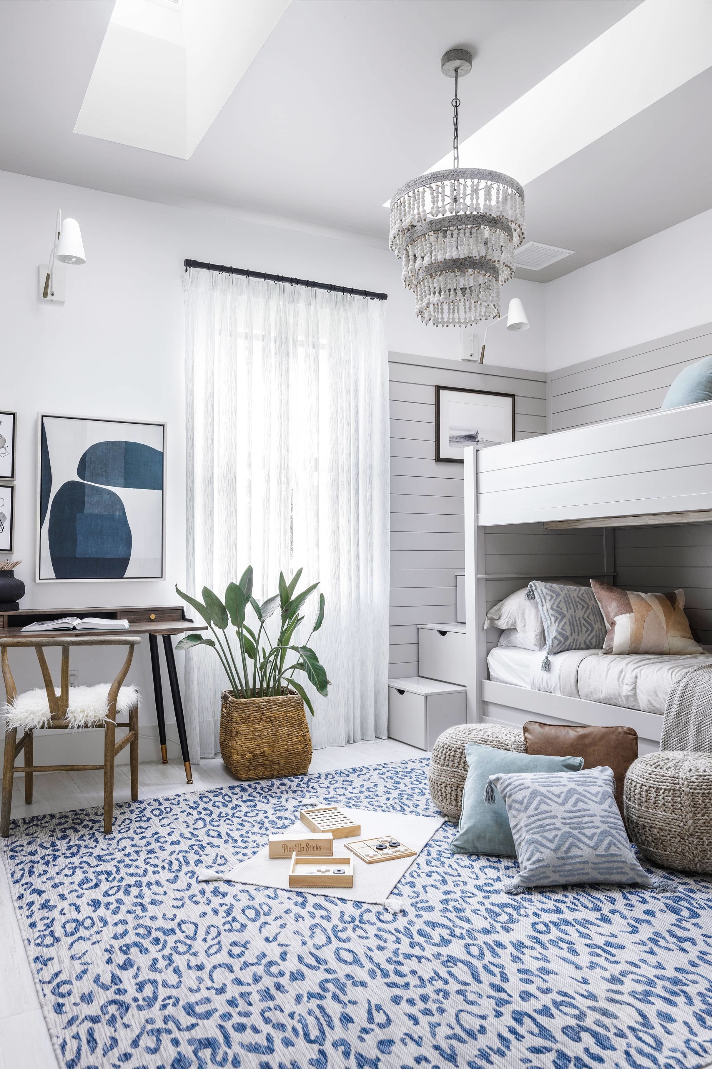 Bedroom bunk beds skylights blue white