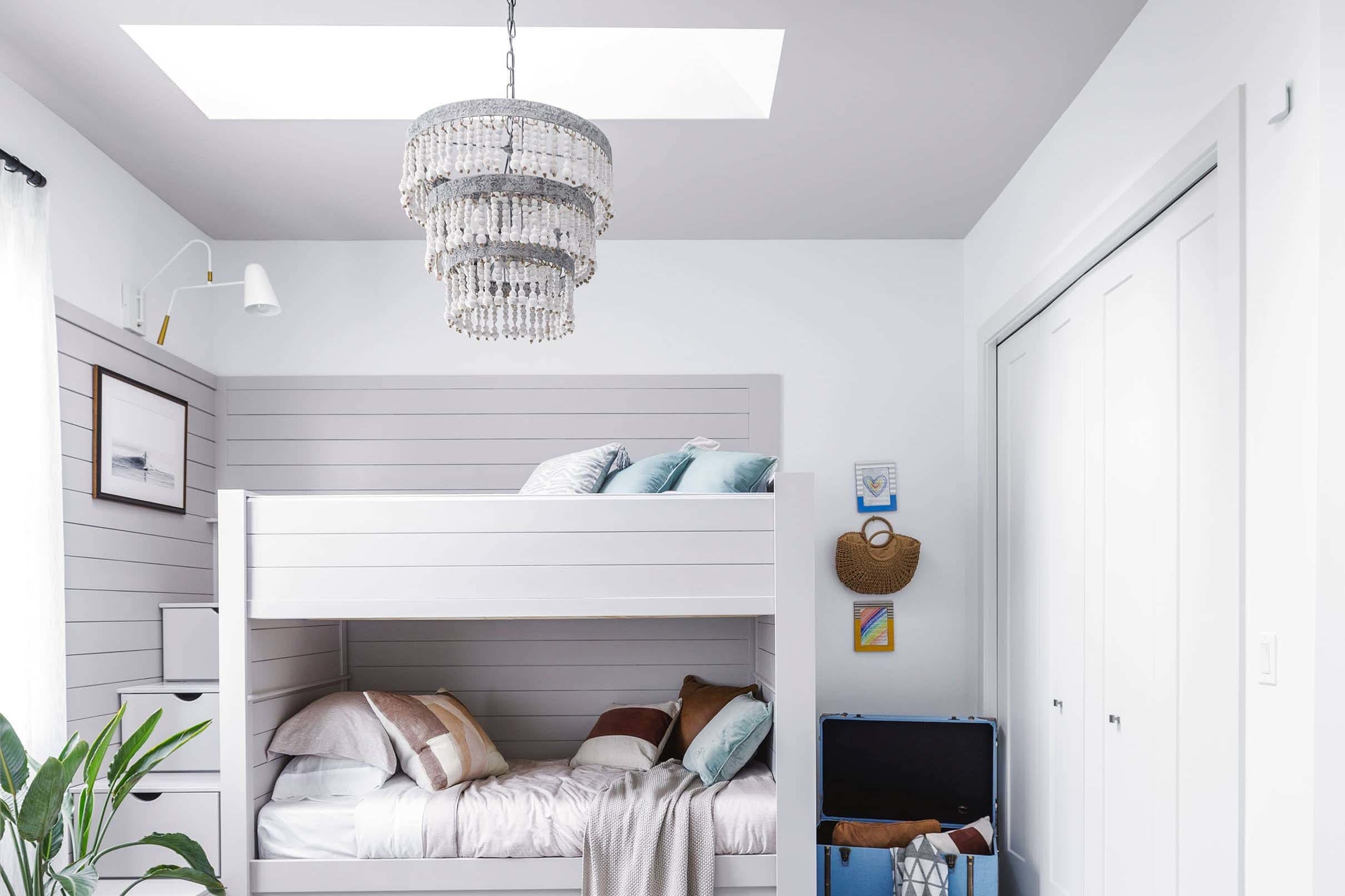 Bedroom bunk beds skylights grey white