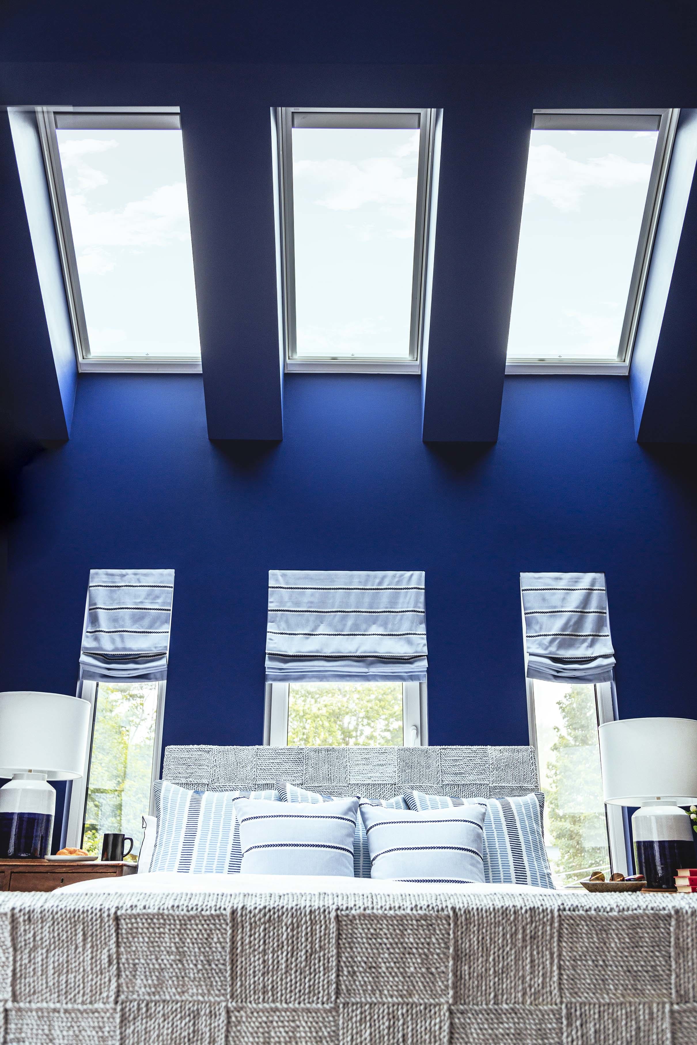 Bedroom royal blue skylights