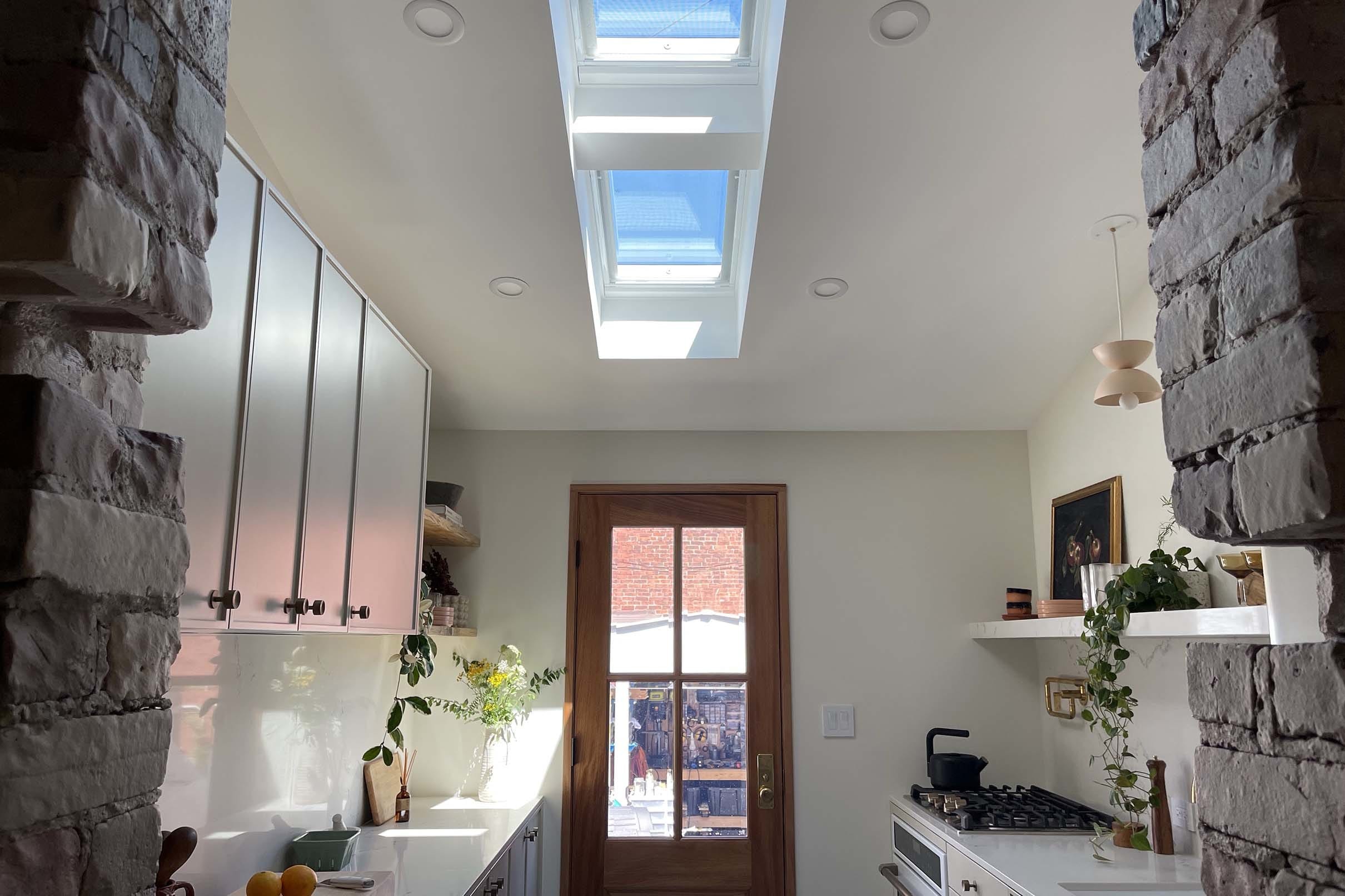 Galley kitchen skylights from doorway TMB