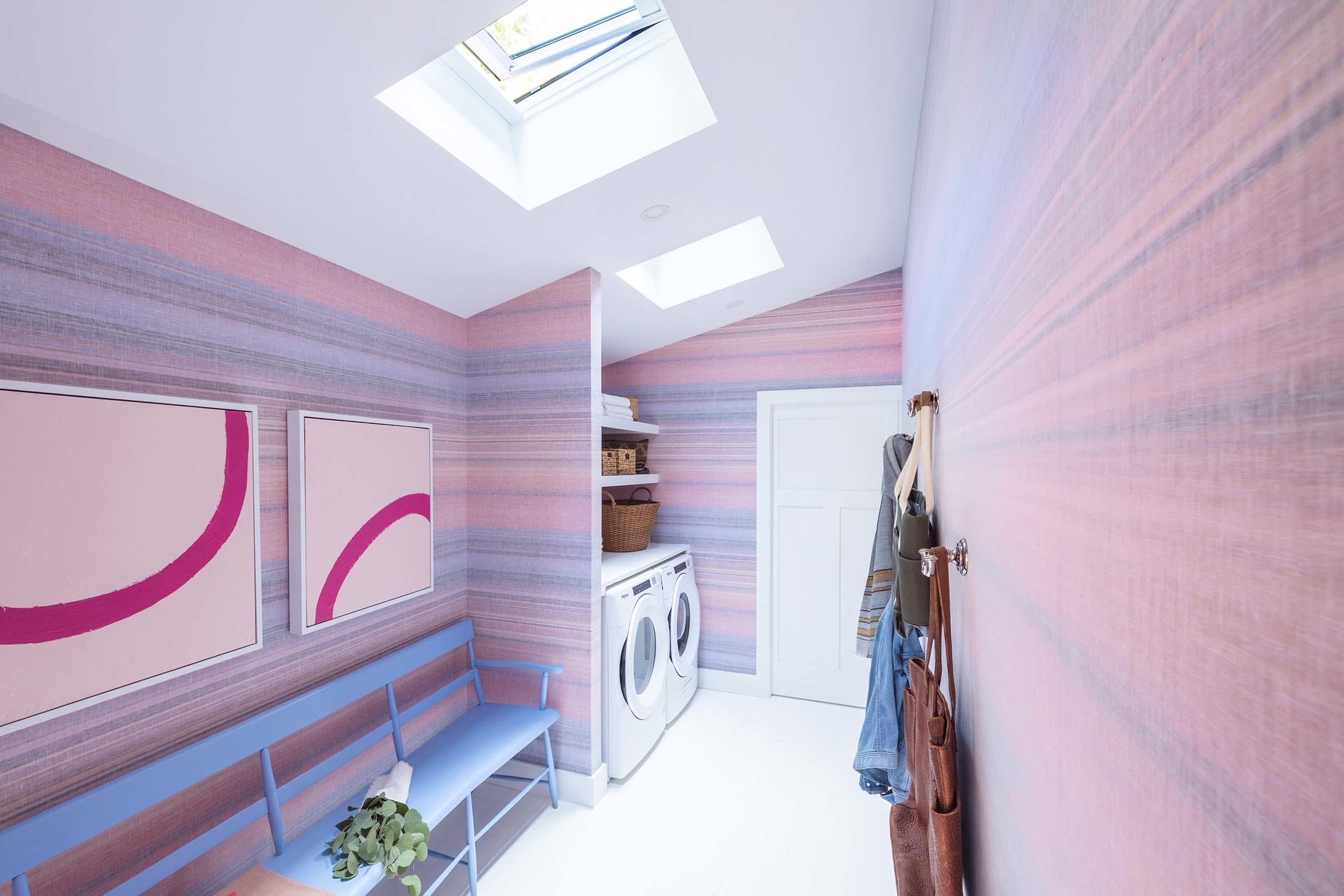 Laundry room skylights pink purple wallpaper small