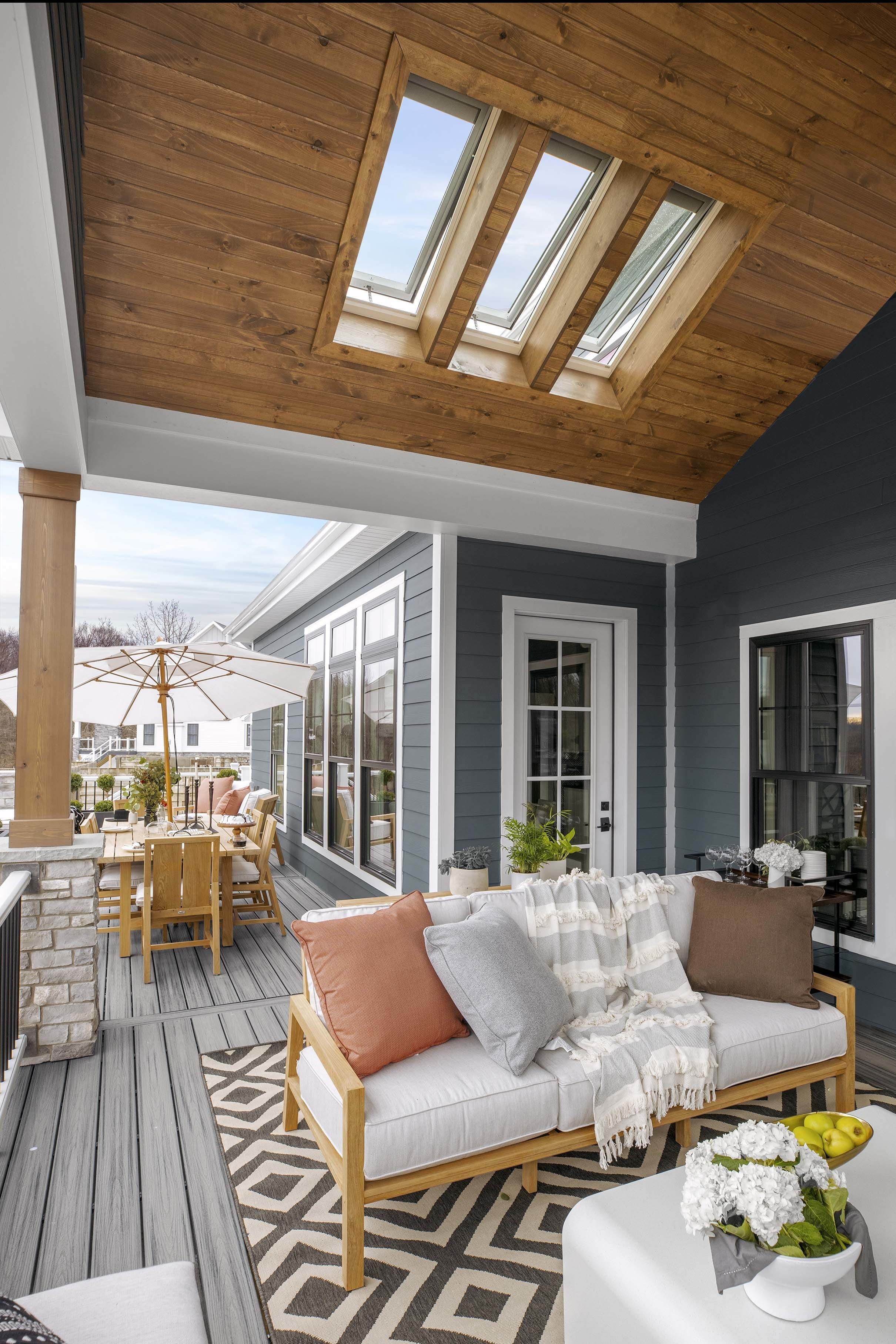 Porch wood ceiling skylghts outdoor sofa