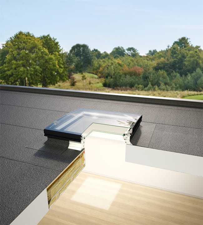 Skylight on a flat roof cutaway image