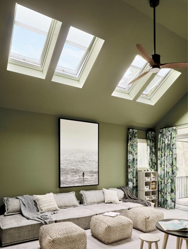 Skylights living room modular seating green