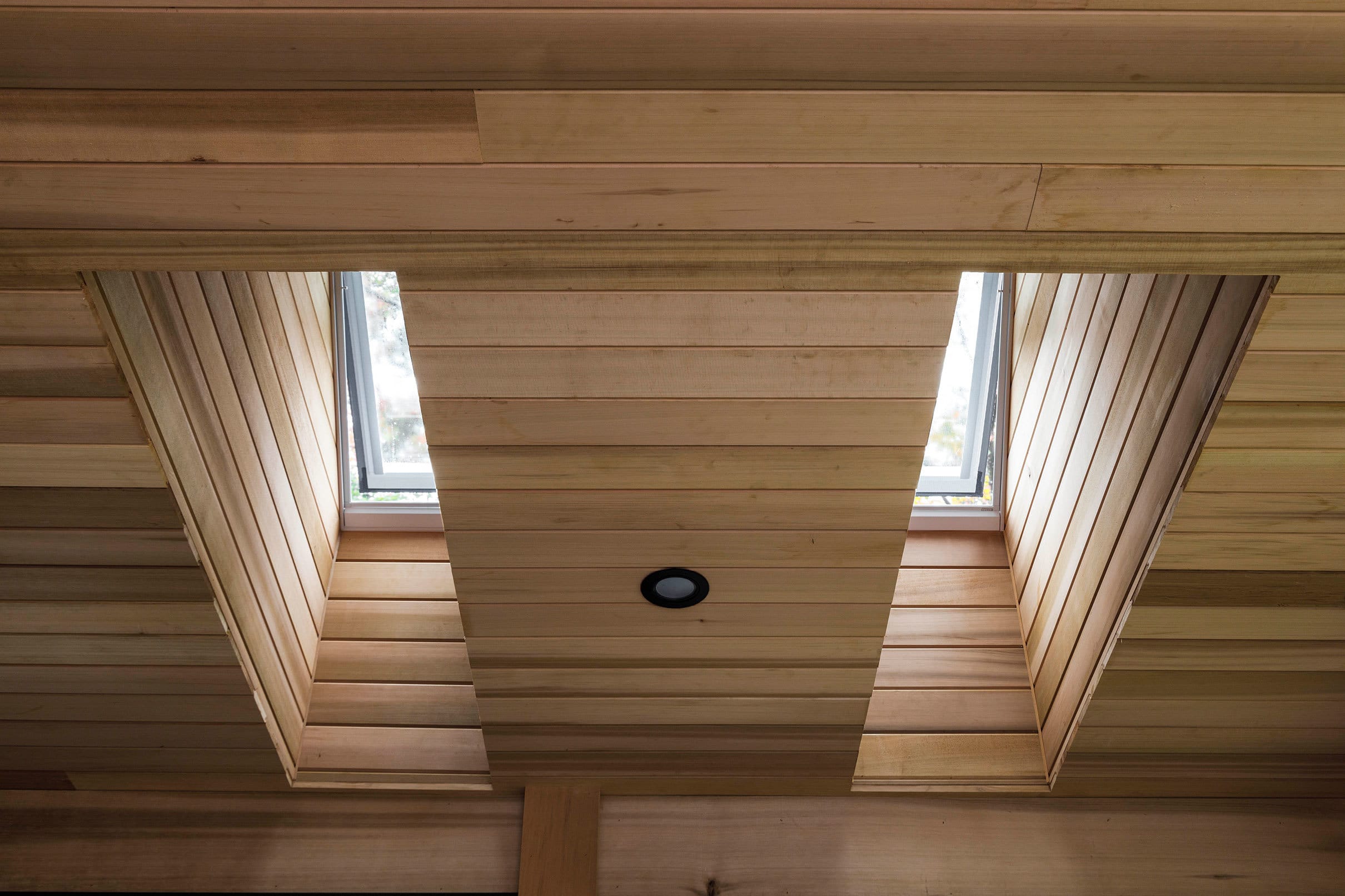 Skylights wood clad ceiling