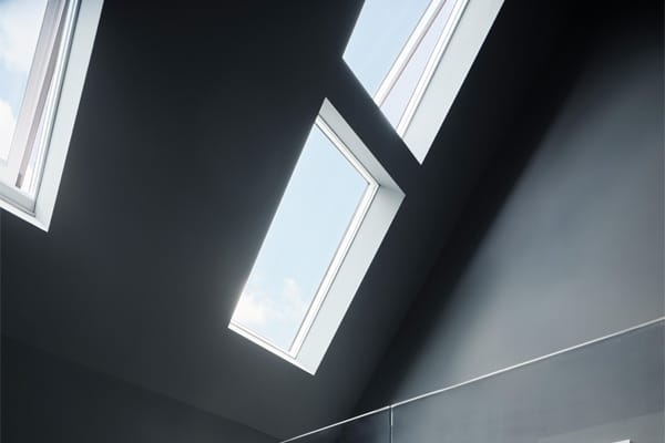 Two skylights in a blue painted ceiling TMB