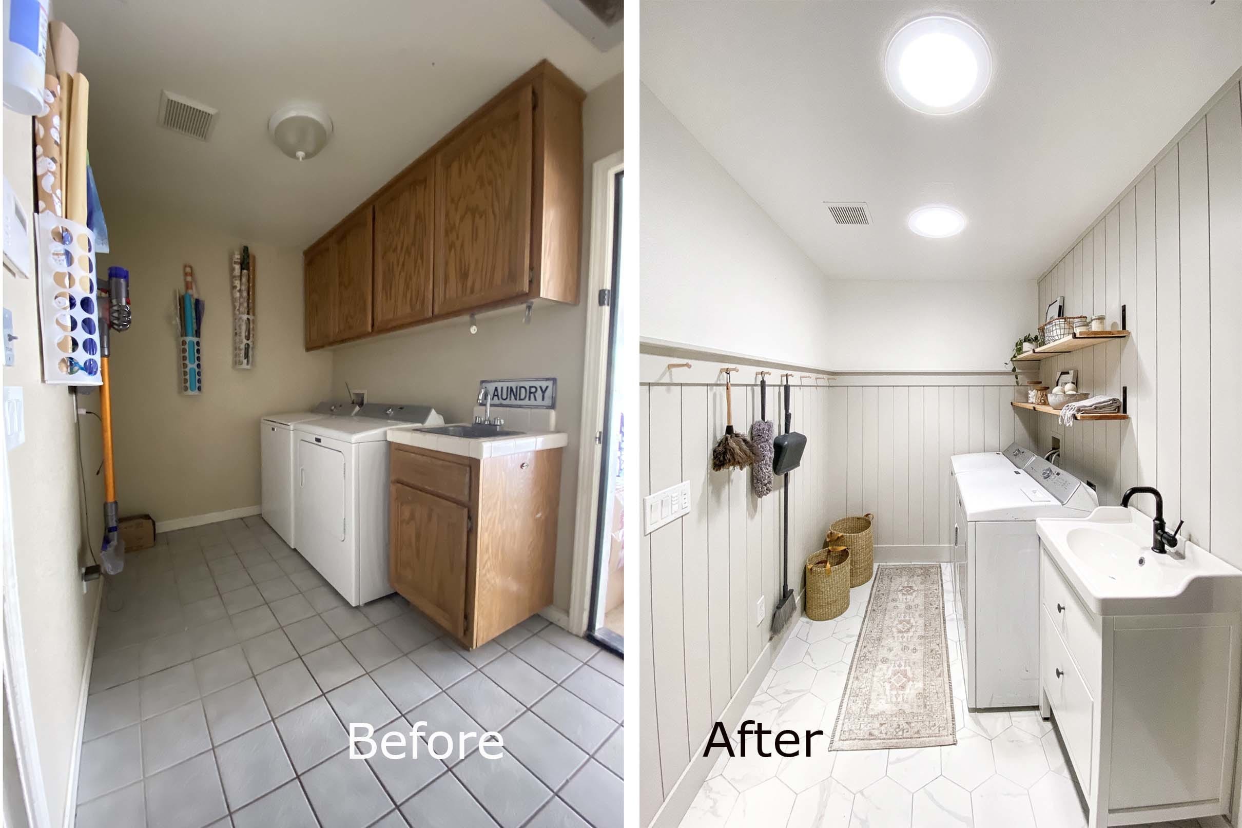 laundry room before and after skylights comparison